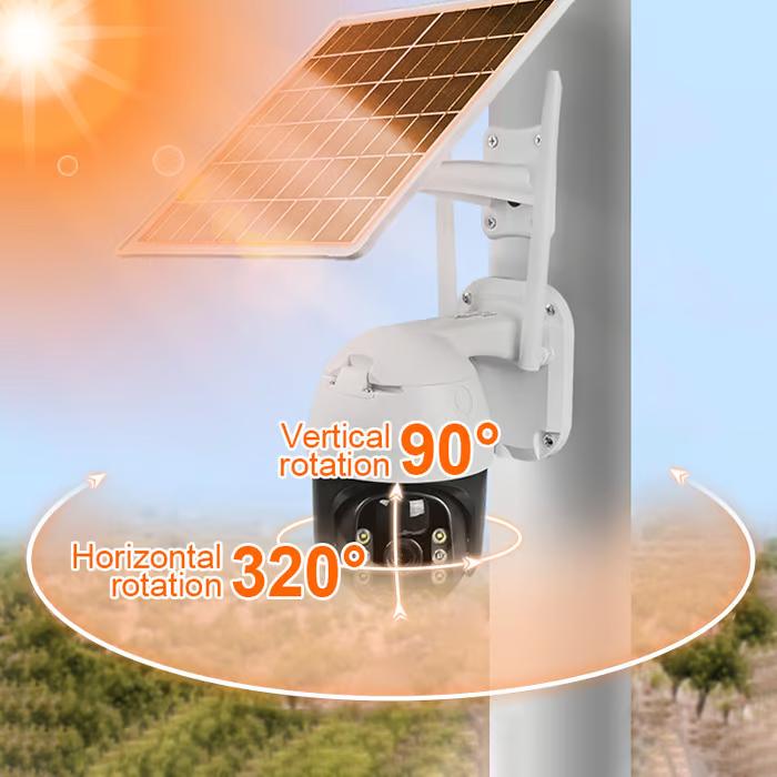 Dual Lens 4G Sim Card 360 Rotating Camera Solar Panel Outdoor Low Powered Cam Color Night Vision PIR Alarm 2 Way Audio Solar Camera