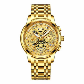 Men’s Watches Tourbillon Rotating Window Top Luxury Brand Fashion Quartz Men Watch Waterproof Gold Steel Business Wristwatch Gold