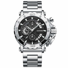Business Fashion Men's Watches Multifunctional timing Deep Waterproof 3D Luminous Quartz Watch Silver