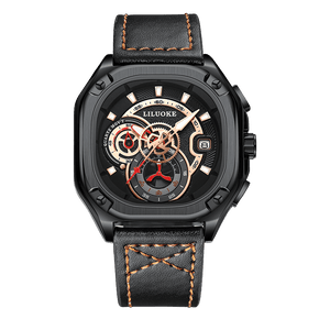 New Brand Men Luxury PU Leather Sport Waterproof Watches Hollow out Luminous Japan movement quartz watch